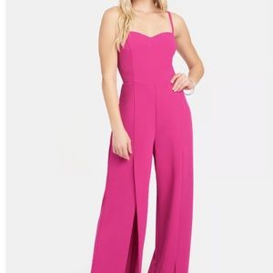 BEBE BRIGHT PINK OPEN LEG SCUBA JUMPSUIT